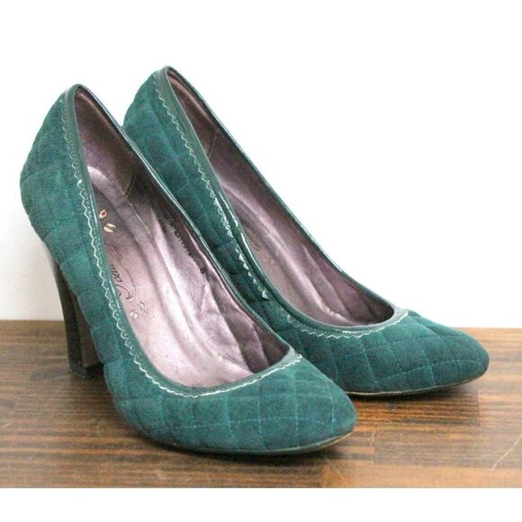 POETIC LICENCE QUILTED TEAL GREEN GENUINE LEATHER SUEDE HIGH HEEL PUMP SHOES 6M - Picture 3 of 13